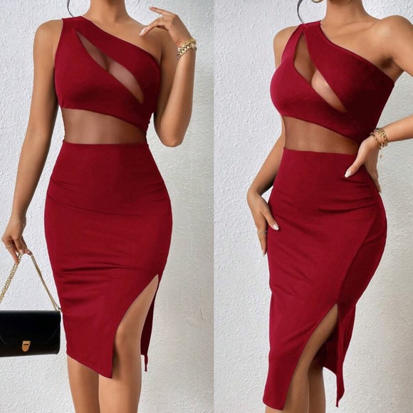 Dresses & Skirts - Sexy mesh insert slit thigh bodycon dress